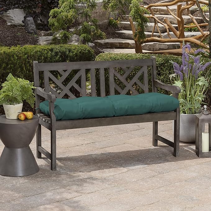 Arden Selections Outdoor Plush Modern Tufted Bench Cushion, 48 x 18, Water Repellent, Fade Resistant, Tufted Bench Cushion for Bench and Swing 48 x 18, Peacock Blue Green Texture