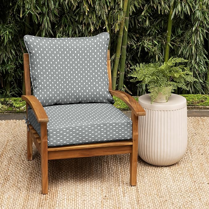Arden earthFIBER Outdoor Deep Seat Cushion Set (2-Pack), 24 in x 24 in, Weather-Proof, Rain-Proof, Fade Resistant Patio Cushion for Chair, Sofa, and Couch Stone Grey Dot