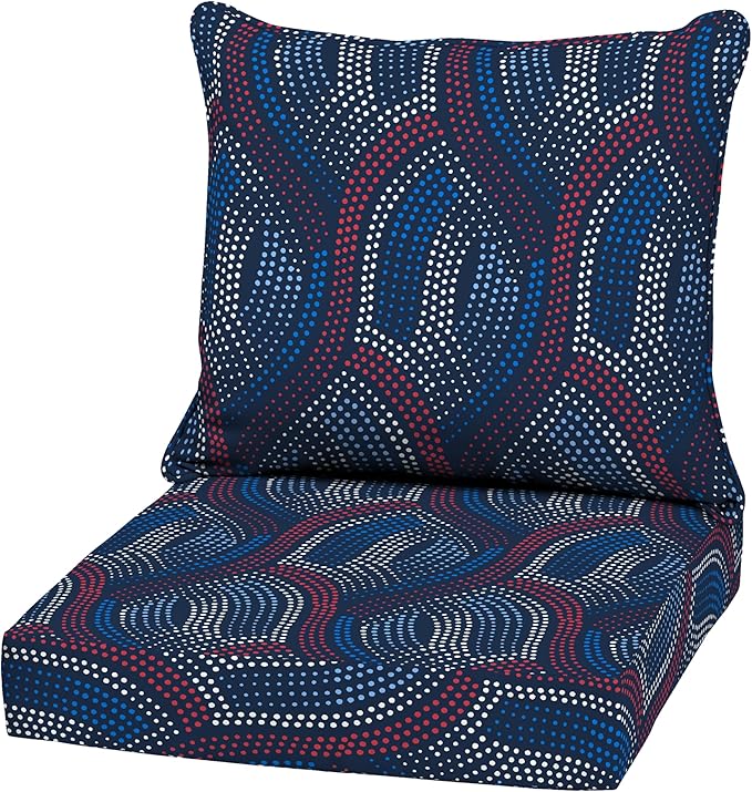 Arden Outdoor Deep Seat Cushion Set, 22 in x 24 in, Weather-Proof, Rain-Proof, Fade Resistant Patio Cushion Sapphire Liberty Mosaic