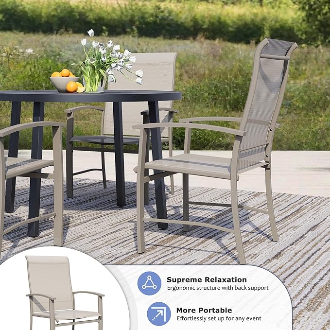 Outdoor Dining Chairs Set of 6, Patio Chairs with Metal Frame & Textilene Fabric, Perfect for Patio Garden Deck