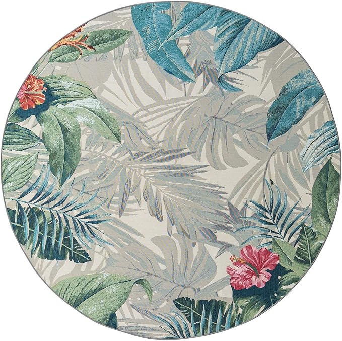 Unique Loom Outdoor Botanical Collection Area Rug - Kula (7' 10" Round, Multi/ Gray)