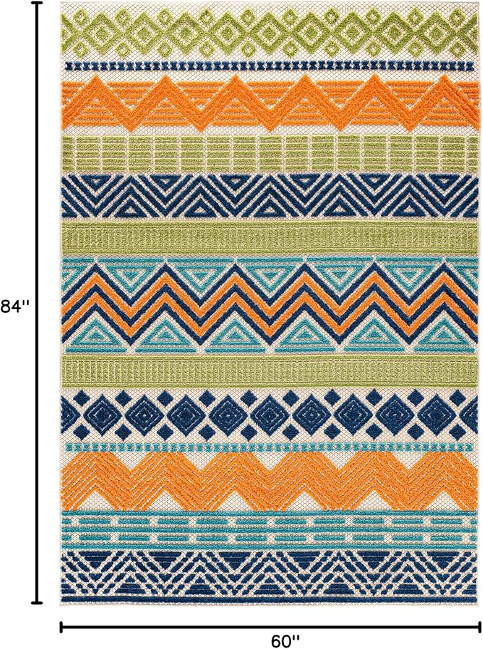 Rugshop Marbella Contemporary Boho Non-Shedding Outdoor Rug for Patio Deck Backyard Indoor/Outdoor Area Rug 5' x 7' Multi