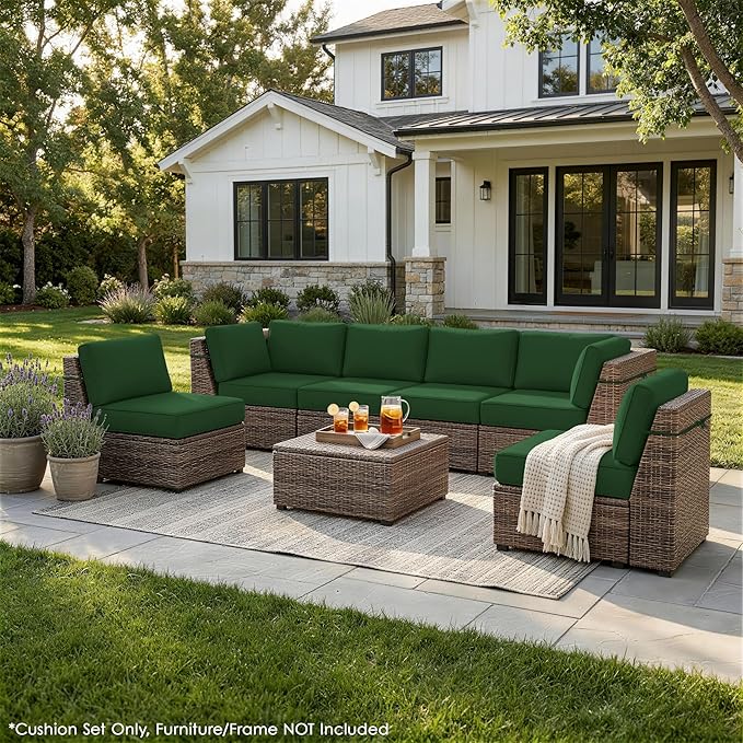 Outdoor Replacement Cushions for Patio Furniture, 5" Foam High-Density, 14-Piece Water-Resistant Outdoor Cushion for 6-Seat Sectional Patio Conversation Sets, Liner&Cover