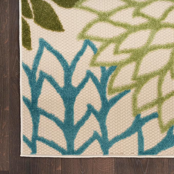 Nourison Home Aloha Indoor/Outdoor Green Multicolor 9' x 12' Area Rug, Easy-Cleaning, Non Shedding, Bed Room, Living Room, Dining Room, Backyard, Patio, Deck (9x12)