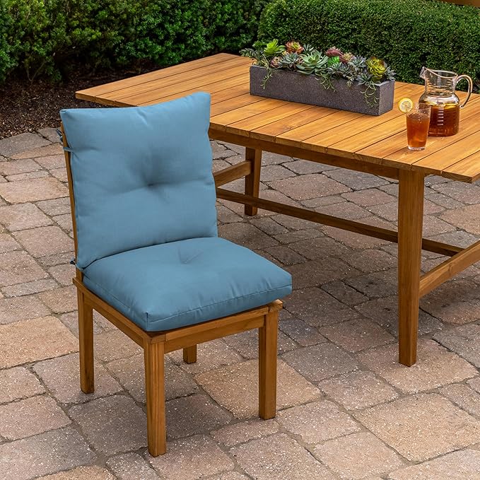 Arden Outdoor Plush Modern Tufted Blowfill Dining Chair Cushion, 21 x 40, Water Repellent, Fade Resistant, Tufted Cushion for Dining and Bistro Chairs, French Blue Texture