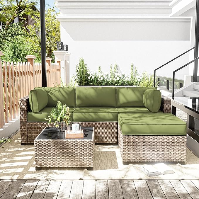 Patio Furniture Cushions, Replacement Outdoor Cushions for 4-Seat Patio Furniture, Waterproof Cushions for Outdoor Sectional Sofa Couch, Light Green