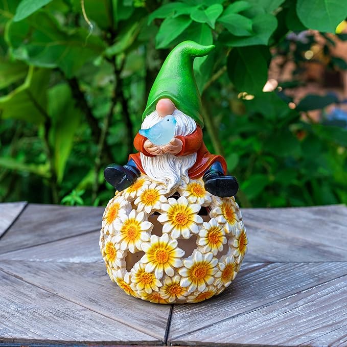 Solar Garden Gnome Statue Gnomes Statue with LED Lights Winter Ornaments Outdoor Yard Art Decorations for Home Patio Porch Lawn - Christmas Birthday Gifts for Mom Women