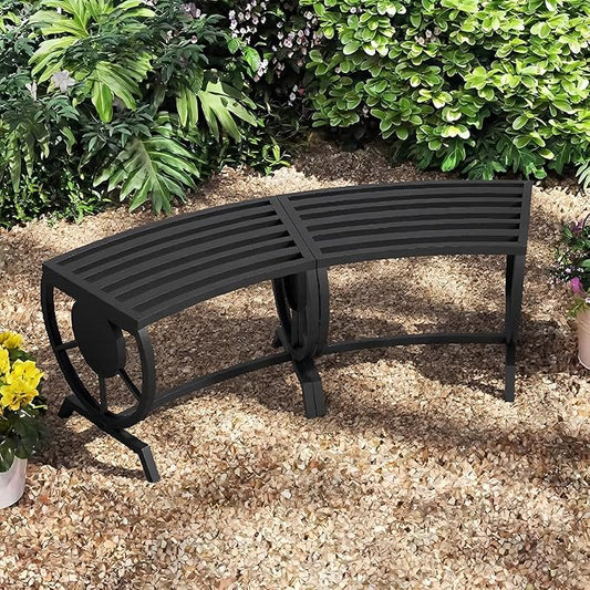 Outdoor Bench Patio Outdoor Garden Bench with Built-in Table, Wagon Wheel Arms, 3 People Outdoor Bench Garden Bench Front Porch Furniture (Black-22.83inch-2Pieces)
