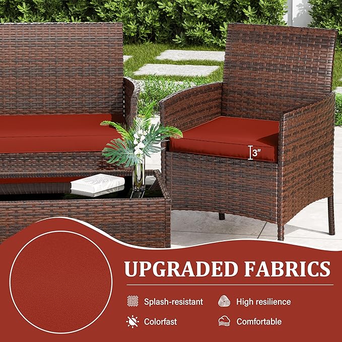 3 Pack Outdoor Replacement Cushions, Fit for 4-Seater Wicker Rattan Patio Conversation Set, 36x18x3,18x18x3, Liner & Cover