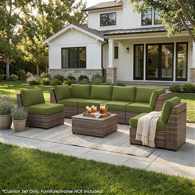Outdoor Replacement Cushions for Patio Furniture, 5" Foam High-Density, 14-Piece Water-Resistant Outdoor Cushion for 6-Seat Sectional Patio Conversation Sets, Liner&Cover