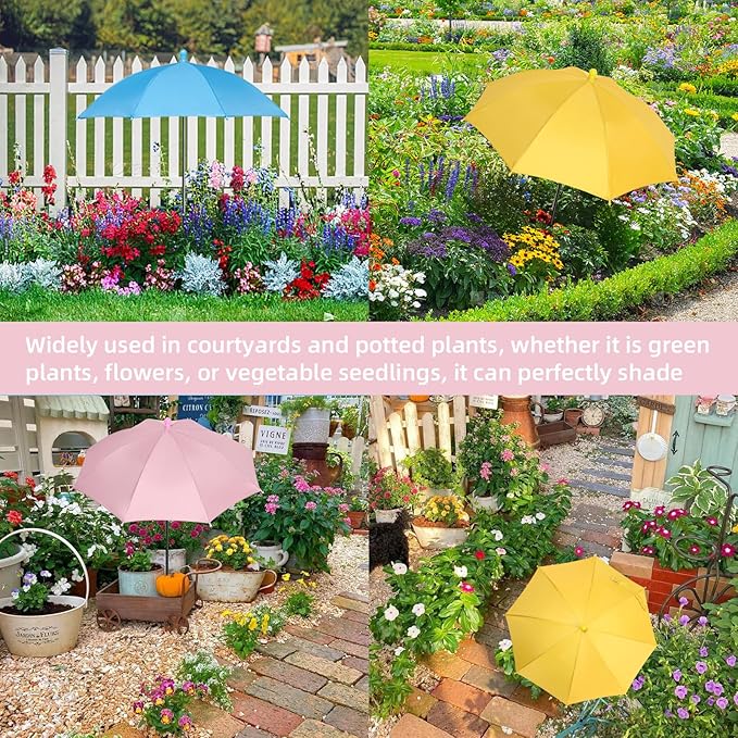 Plant Umbrellas for Outdoor Plants, Garden Umbrella Shade for Potted Plants, Sun Shade Cover for Garden Bed, Upgraded Small Plant Umbrella 21'' Diameter Adjustable Height 2 Pack Pink Yellow