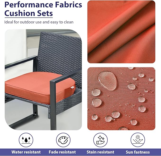 Outdoor Chair Cushions Set of 4 -Waterproof Outdoor Seat Cushions for Patio Furniture, Patio Chair Cushion with Handle and Ties, Round Out Door Chair Pads,19" x 19" x 3", Spice