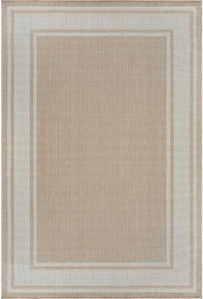 Beverly Rug Outdoor Rug 5x7 Modern Bordered Area Rugs for Indoor and Outdoor Patio Deck Porch Garden Waterproof Weather Sun Resistant Washable Outside Carpet (5 x 7 Beige)