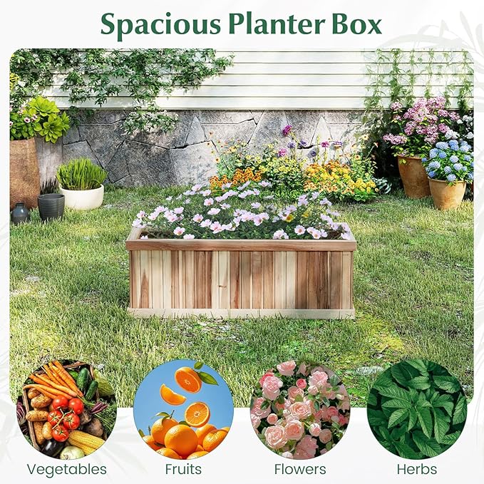 Giantex Acacia Wood Raised Garden Bed Set of 2, Rectangular Planter Box w/Drainage Gaps, Raised Bed for Growing Vegetable, Herb, Fruit, Outdoor Plant Container for Backyard, Lawn, 36"x12"x12"