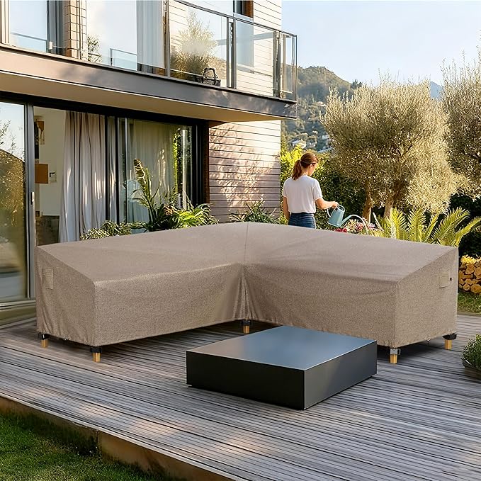 iBirdie Outdoor Sectional Cover fit 80 x 80 inch, 79 x 78, 77 x 76, 75 x 74 L-Shaped Patio Sofa Waterproof Weatherproof 600D Heavy Duty Garden Furniture Cover for Outside L Shape Couch, Brown