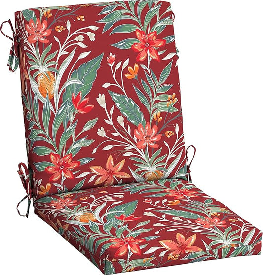 Arden earthFIBER Outdoor Dining Chair Cushion, 20 x 20, Rain-Proof, Fade Resistant, Luau Red Tropical Floral