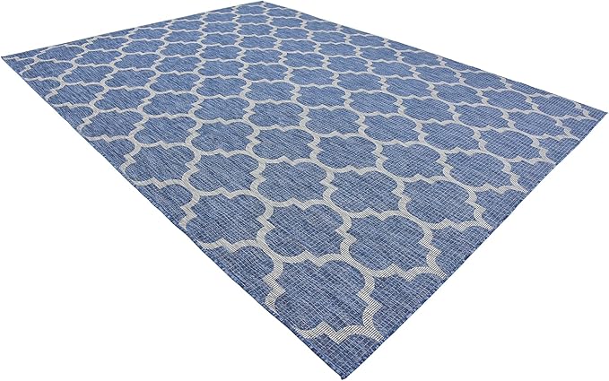 Unique Loom Outdoor Trellis Collection Area Rug (9' x 12' Rectangle, Navy Blue/ Ivory)