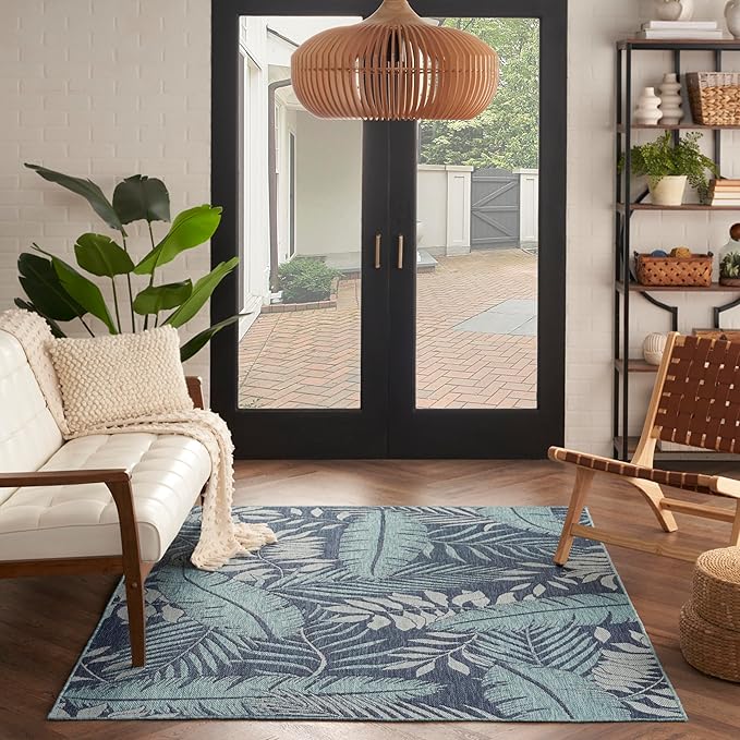 Nourison Home Garden Oasis Navy 6' x 9' Area Rug - Easy Clean, Non Shedding, Bed Room, Living Room, Dining Room, Kitchen (6' x 9')