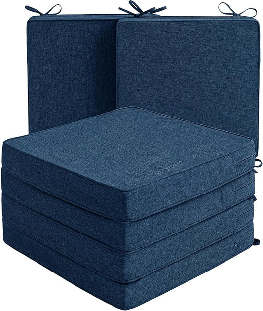 Outdoor Chair Cushions, Water-Resistant & Fade-Resistant, Patio Furniture Square Seat Replacement Chair Pads with Ties, Removable Cover, Non-Slip Bottom, Set of 6, 24 x 24 Inch, Navy Blue