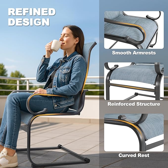 NUU GARDEN Patio Dining Chairs Set of 4, All Weather Outdoor Padded Textilene Patio Chairs， Powder-Coated Metal Frame Patio Furniture for Backyard Garden Poolside Lawn, Blue and Black