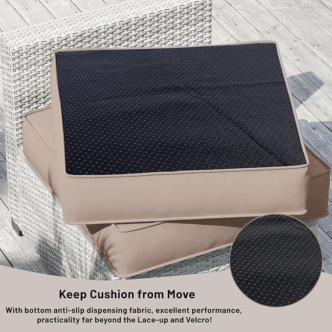 14 Piece Outdoor Sectional Cushions, Water-Resistant Outdoor Sofa Cushions Replacement, 4" High Density Foam Patio Furniture Cushions Fits 6-seat Rattan Conversation Set (Khaki)