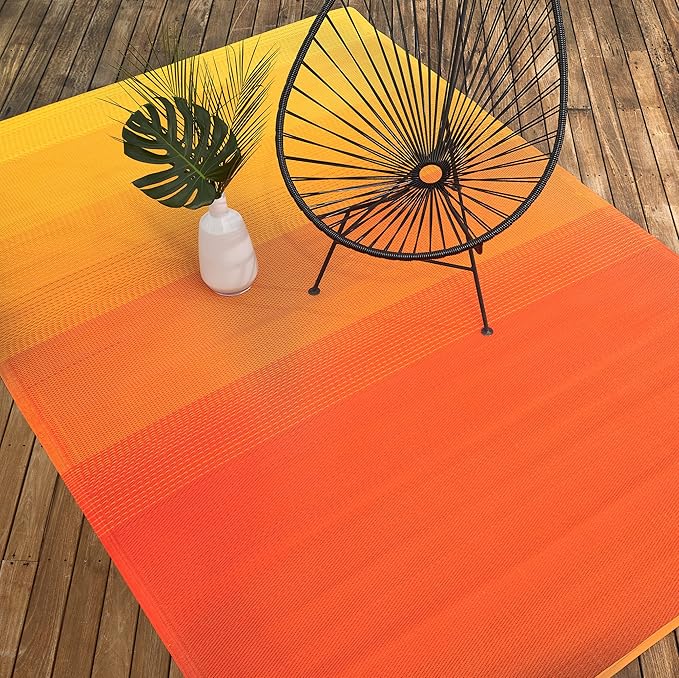 Fab Habitat Outdoor Rug - Waterproof, Fade Resistant, Crease-Free - Premium Recycled Plastic - Ombre - Patio, Porch, Deck, Balcony - Big Sur - Sunset - 5 x 8 ft