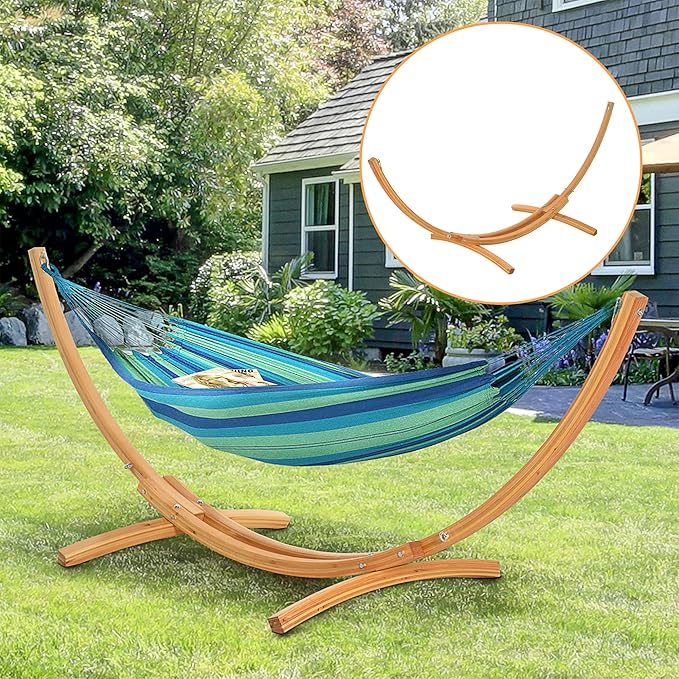 CHARMMA 10.6' Wooden Hammock Stand Universal Garden Picnic Camp Accessories, 264lbs, Natural