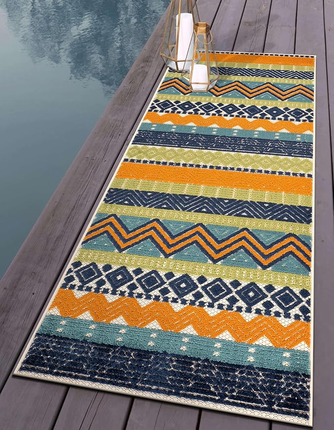 Rugshop Multi Marbella Boho Indoor/Outdoor Runner Rug, Machine Washable for Hallway, Entryway and Kitchen 2'7" x 6'