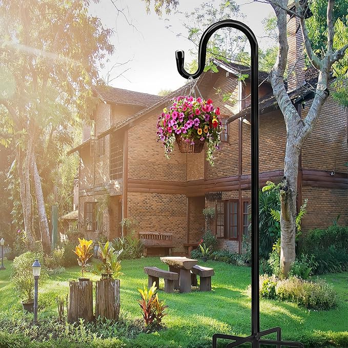 Bird Feeders Pole,Shepherds Hooks for Outdoor 1 Pack 60 Inch Bird Feeders for Outdoors with 5 Prongs Base Hanging Planters for Outdoor