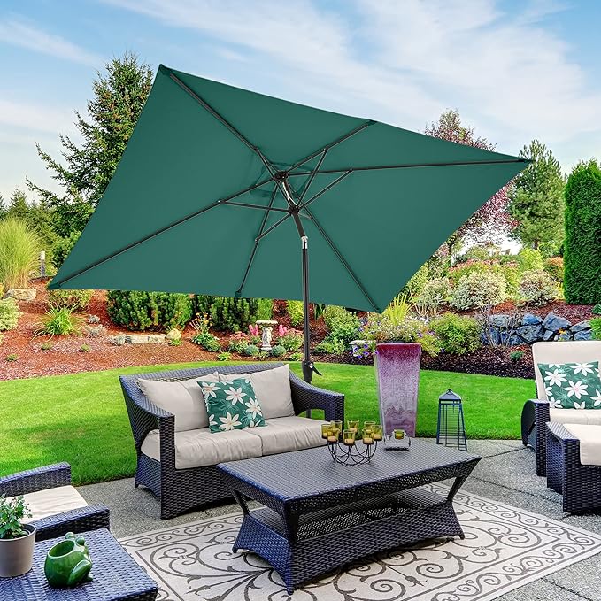 Rectangular Patio Umbrella - 10ft Easy Crank Sun Shade with Push Button Tilt for Outdoor Furniture, Deck, Yard, or Pool by Pure Garden