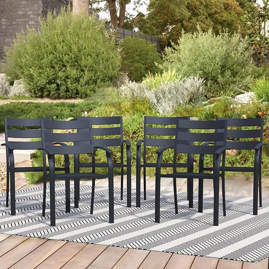 Patio Dining Chairs Set of 6, Black Stackable Outdoor Dining Chairs, Metal Patio Furniture Set for Garden Backyard Lawn Deck Support Over 300 lbs