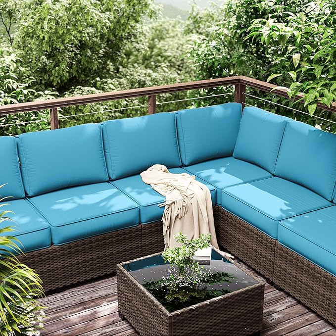 Outdoor Furniture Replacement Cushions, 5" Foam Foam High-Density, Fits 6-seat Sectional Rattan Conversation Set, 14 Piece Patio Water-Resistant Replacement Sofa Cushions, Liner&Cover
