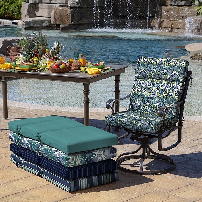 Arden Outdoor Chair Cushion, 21 x 20, Rain-Proof, Fade Resistant Sapphire Aurora Blue Damask