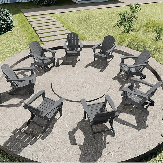 SERWALL Adirondack Chair Set of 8 for Patio Garden Outdoors Fire Pit- (Folding Gray)