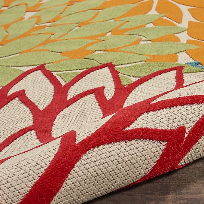 Nourison Home Aloha Indoor/Outdoor Green 3' x 5' Area Rug, Tropical, Botanical, Easy Cleaning, Non Shedding, Bed Room, Living Room, Dining Room, Deck, Backyard, Patio (3x5)