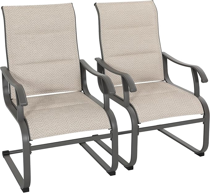 NUU GARDEN Patio Dining Chairs Set of 2, Outdoor Dining Chairs with Breathable Textilene Seat, All-Weather Patio Furniture for Garden Deck Backyard Porch, Grayish Beige