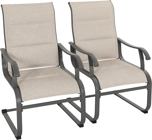 NUU GARDEN Patio Dining Chairs Set of 2, Outdoor Dining Chairs with Breathable Textilene Seat, All-Weather Patio Furniture for Garden Deck Backyard Porch, Grayish Beige