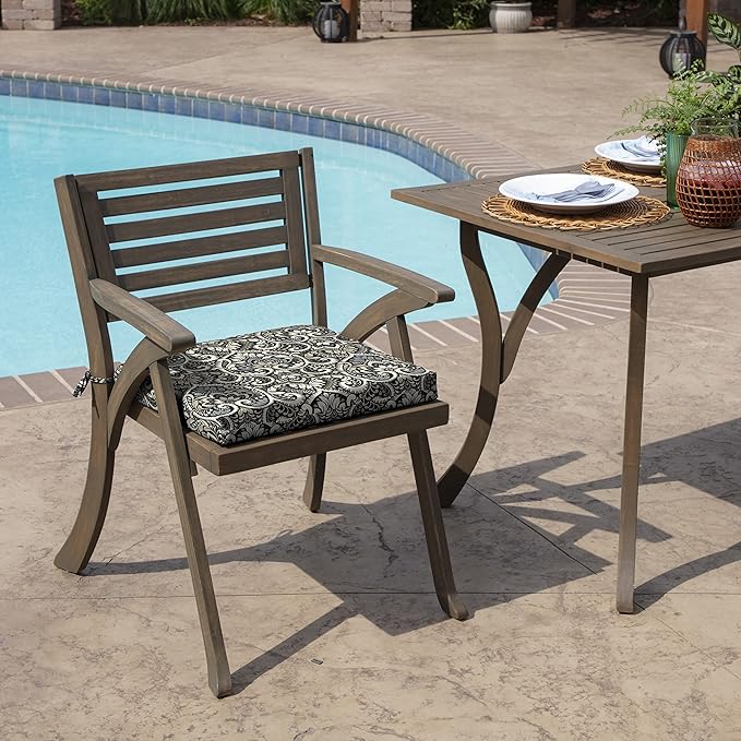 Arden Selections Outdoor Seat Cushion or Rocking Chair Cushion, 19 x 18, Rain-Proof, Fade Resistant 18 x 19, Black Aurora Damask (Pack of 2)