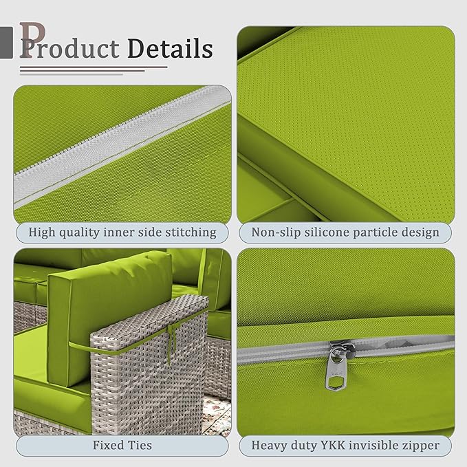 Outdoor Cushions - 4" Deep Seat Sectional Cushions for 4-seat Patio Furniture, Waterproof, Grass Green