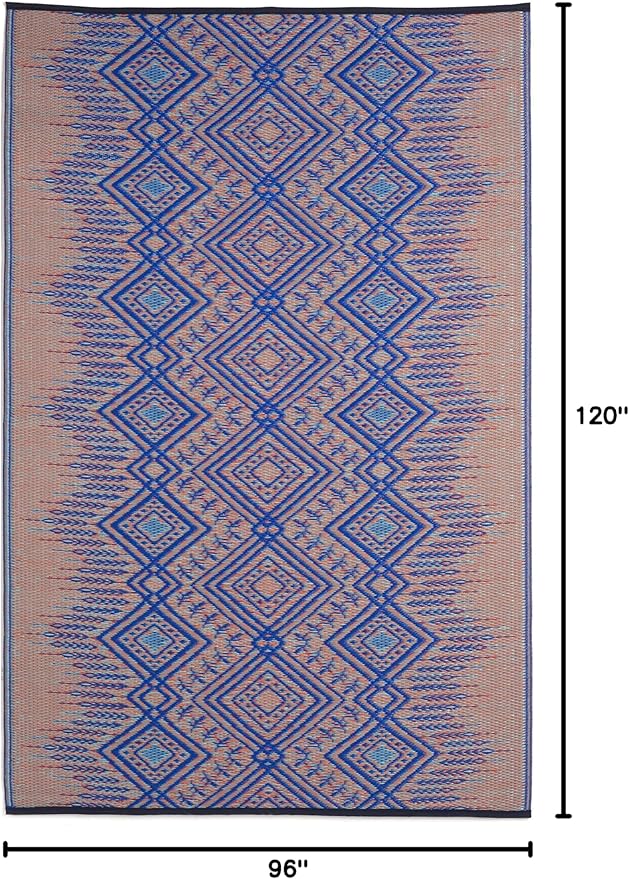 Fab Habitat Boho Southwestern Tribal Outdoor Rug - Waterproof, Crease-Free Fade Resistant, Reversible - Recycled Plastic - Patio Porch Balcony Deck Yard Garden - Jodhpur Multi Blue - 8x10 ft