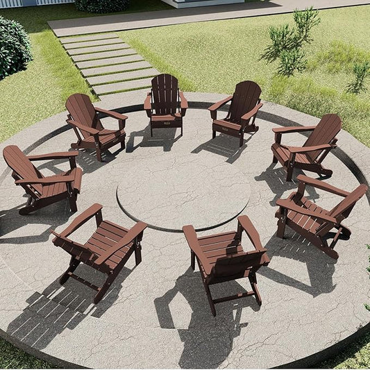 SERWALL Adirondack Chair Set of 8 for Patio Garden (Folding Coffee)