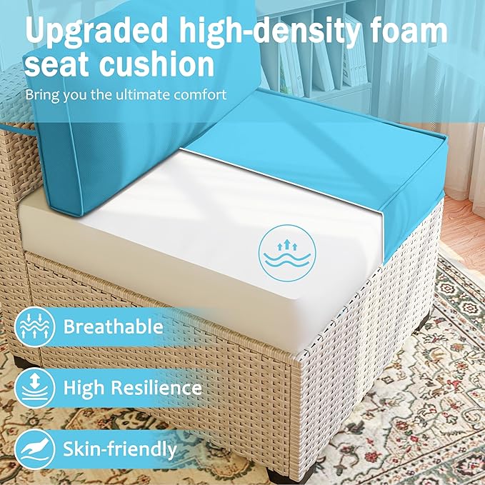 Outdoor Cushions for Patio Furniture with 5 Pillows, Waterproof Patio Furniture Cushions Replacement, 4" Deep Seat Outdoor Sectional Cushions for 4-seat Patio Furniture Chair Sofa Couch,Lake Blue