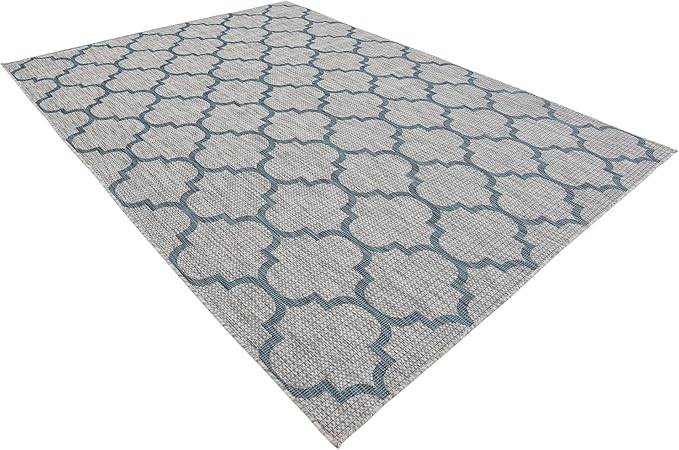 Unique Loom Outdoor Trellis Collection Area Rug (7' 1" x 10' Rectangle, Gray/ Ivory)