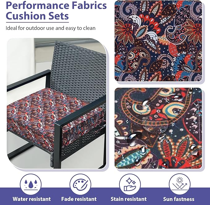 Outdoor Chair Cushions Set of 4,Waterproof Outdoor Seat Cushions for Patio Furniture,Patio Chair Cushion with Handle and Ties, Out Door Chair Pads,17" x 16" x 2", Artistic Floral