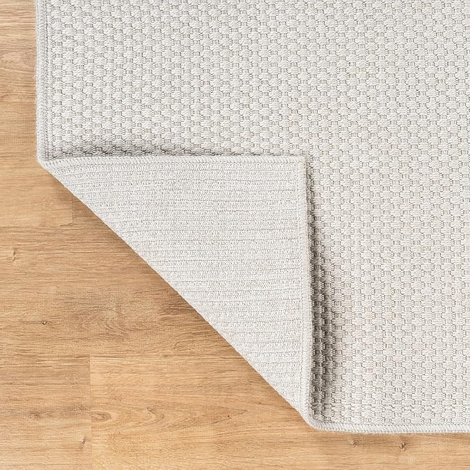CAMILSON Easy Jute Rug 8x10, Indoor Outdoor Off-White Farmhouse Area Rugs for Living Room Patio and Kitchen Rug, Solid Woven Design, Easy-Cleaning, Non Slip Washable Outside Carpet Alfombras (8 x 10)