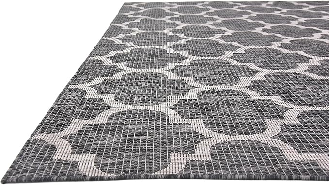 Unique Loom Outdoor Trellis Collection Area Rug (9' x 12' Rectangle, Black/ Ivory)