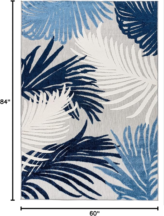 Rugshop Navy Lucca Contemporary Floral Indoor/Outdoor Area Rug Durable Polypropylene, Weather Resistant, Easy to Clean Perfect for Patio, Backyard, Deck and Outdoor Lounge 5' x 7'