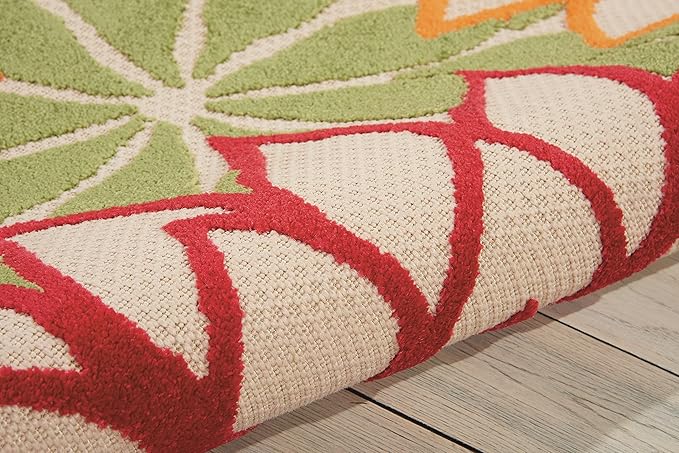 Nourison Home Aloha Indoor/Outdoor Green 5'3" x 7'5" Area Rug, Tropical, Botanical, Easy Clean, Non Shedding, Bed Room, Living Room, Dining Room, Deck, Backyard, Patio (5x7)