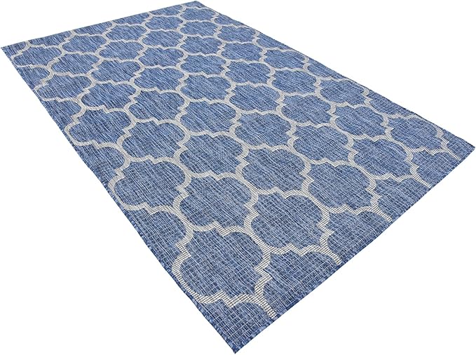 Unique Loom Outdoor Trellis Collection Area Rug (5' 3" x 8' Rectangle, Navy Blue/ Ivory)