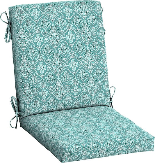 Arden Outdoor Patio Dining Chair Cushion, 20x44, Rain-Proof Seat Pad, Fade-Resistant Outdoor Cushion Turquoise Daphne Medallion